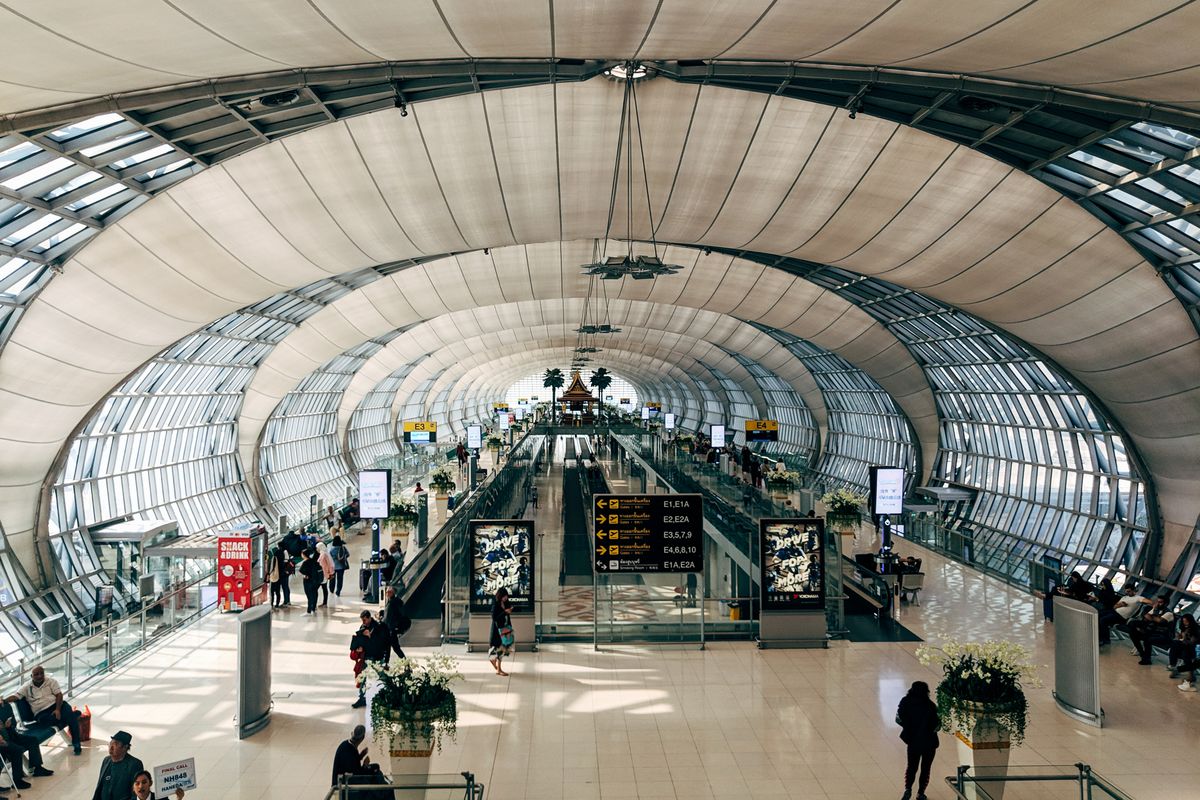 The concourse at Suvarnabhumi. Getting through the airport takes as long as the flight, or longer
